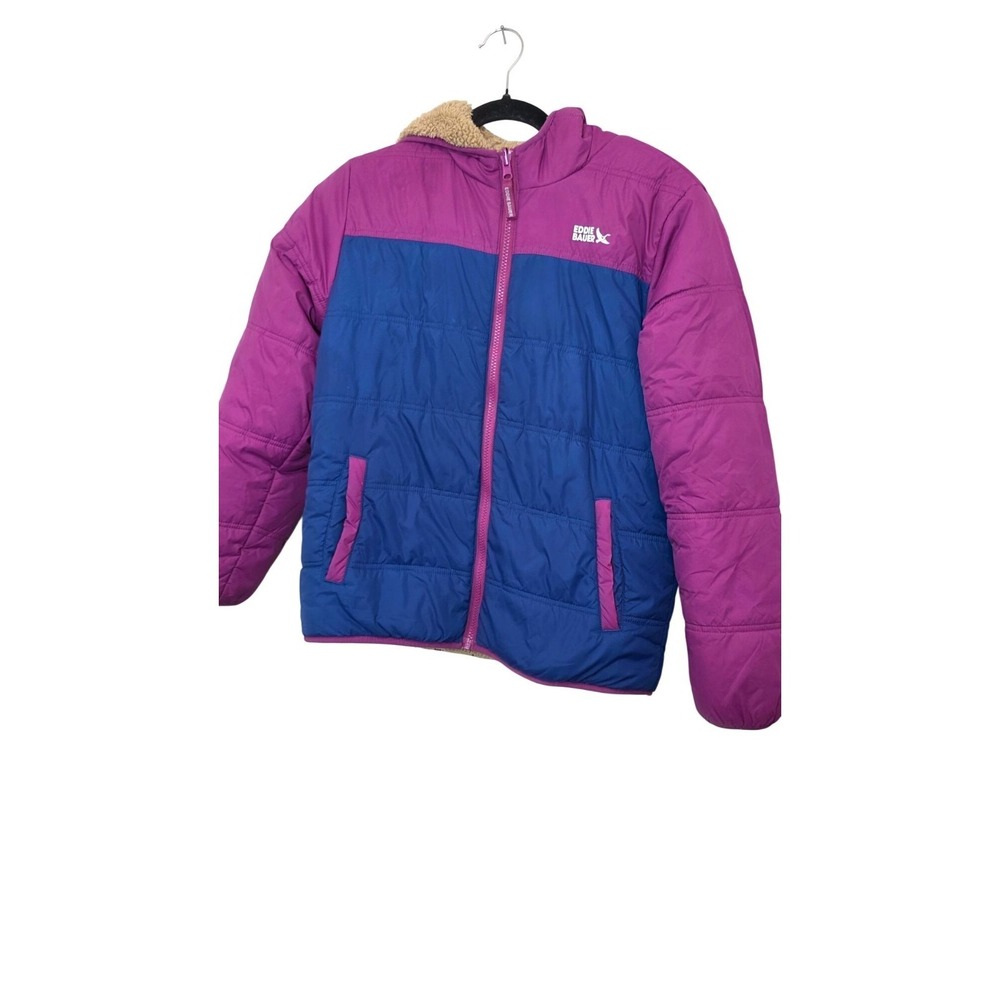 Eddie Bauer Kids Reversible Hooded Jacket L (14/16) Purple & Blue Sherpa Lining